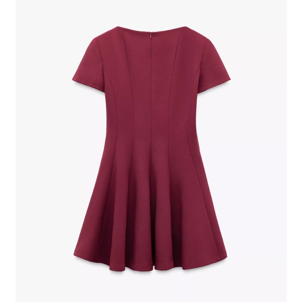 Zara NWT Burgundy cinched waist mini dress with flowy skirt - Picture 4 of 8
